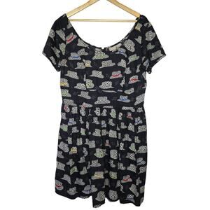 eshakti Black Midi Dress with Colorful Hat Motif